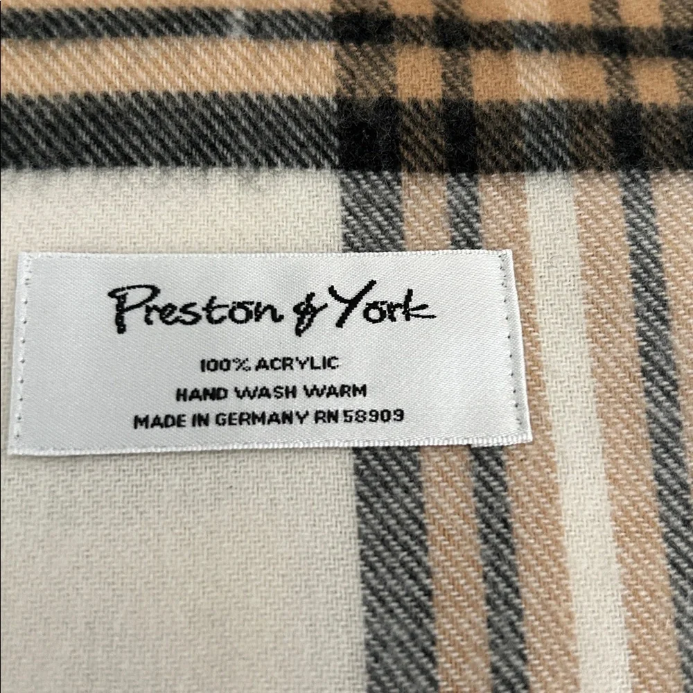 Preston & York 100% acrylic, Germany winter scarf tan/black/red